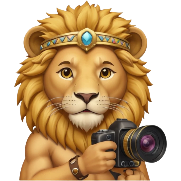lion, egypt ancient lion with camera emoji