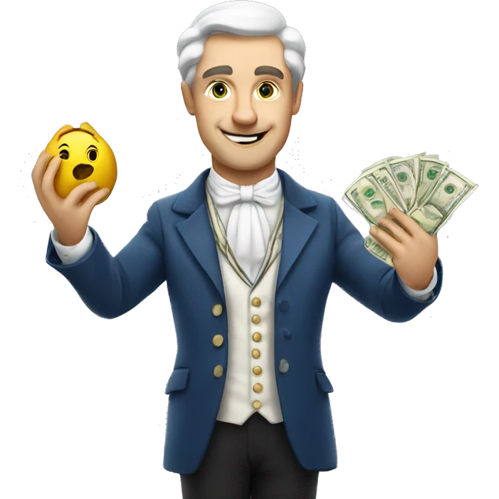 white aristocrat with money bag in his hands emoji