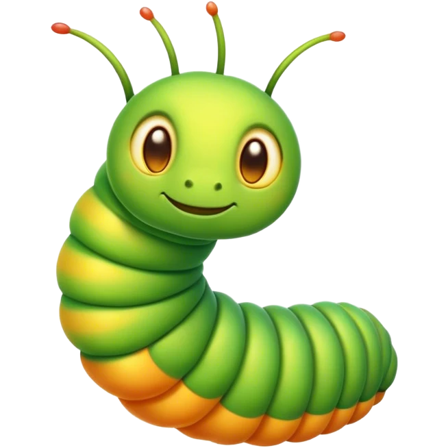 Cinematic Noble Caterpillar Portrait Emoji, Poised and vibrant, with a segmented, gently curving body adorned in bright, lively hues and delicate, inquisitive eyes, Simplified yet charmingly detailed features, highly detailed, glowing with a soft, verdant radiance, high shine, intelligent and resilient, stylized with an air of natural transformation, focused and curious, soft glowing outline, capturing the essence of a watchful caterpillar that appears ready to inch out of the screen with gentle determination! emoji