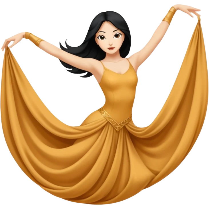 Emoji de una mujer pelinegra blanca bailarina de danza aerea haciendo figuras en el aire en una tela  emoji