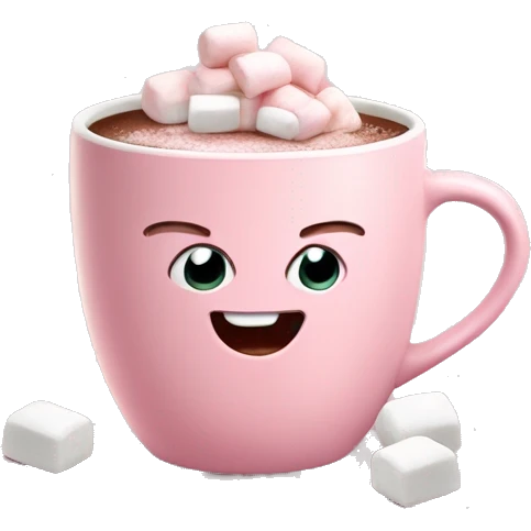 Light Pink mug of hot chocolate with marshmallows  emoji