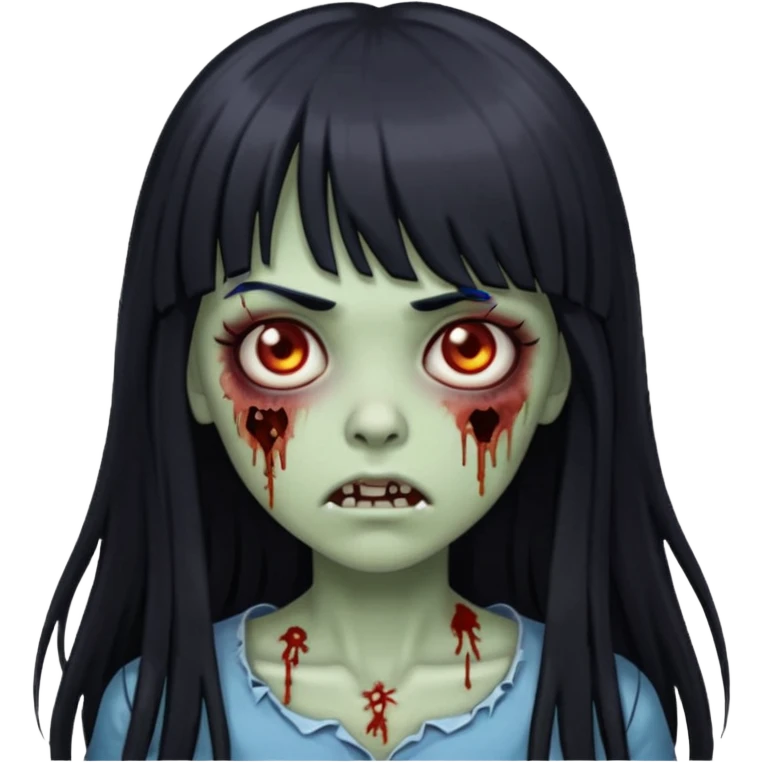 zombie girl with long black hair and bangs emoji