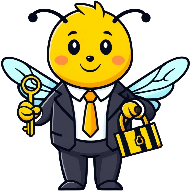 a bee in an office suit with keys in her hand.  emoji