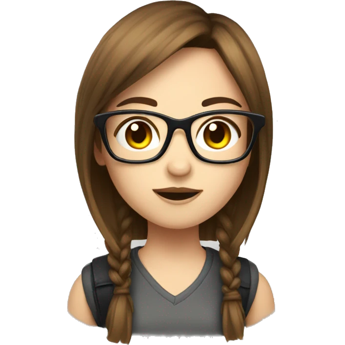 Gamer gir, brown hair, fringe, raund glasses emoji
