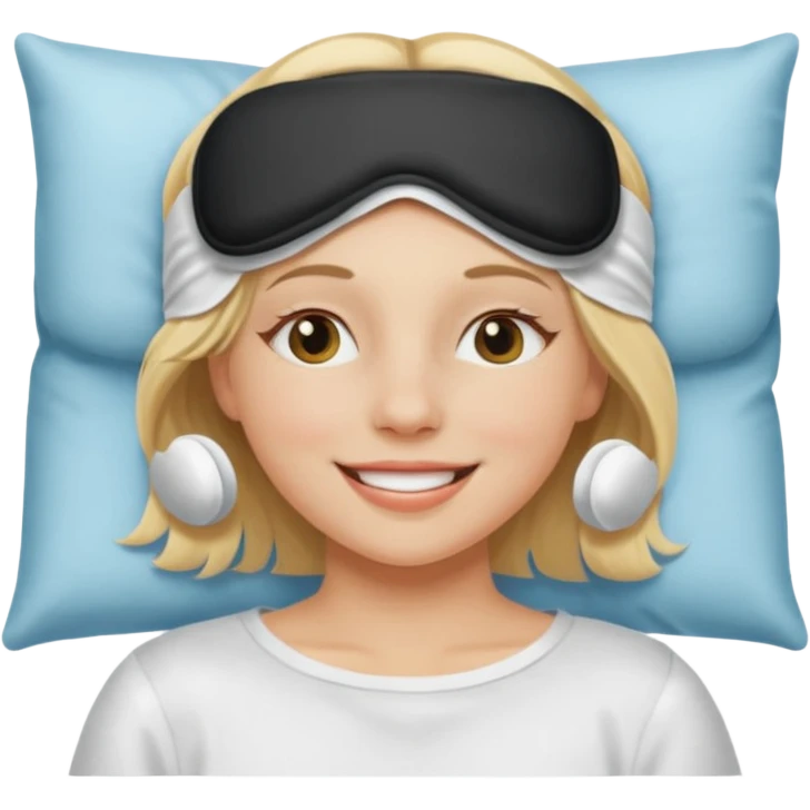Девушка блондинка с маской для сна на лбу улыбается emoji