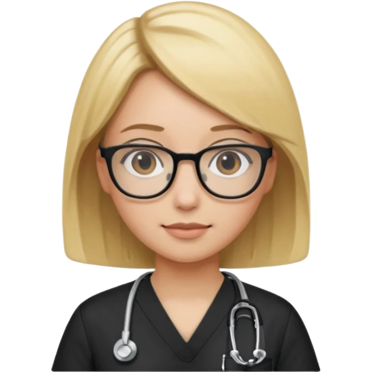 A girl in black scrubs with a blonde bob and glasses no stethoscope  emoji