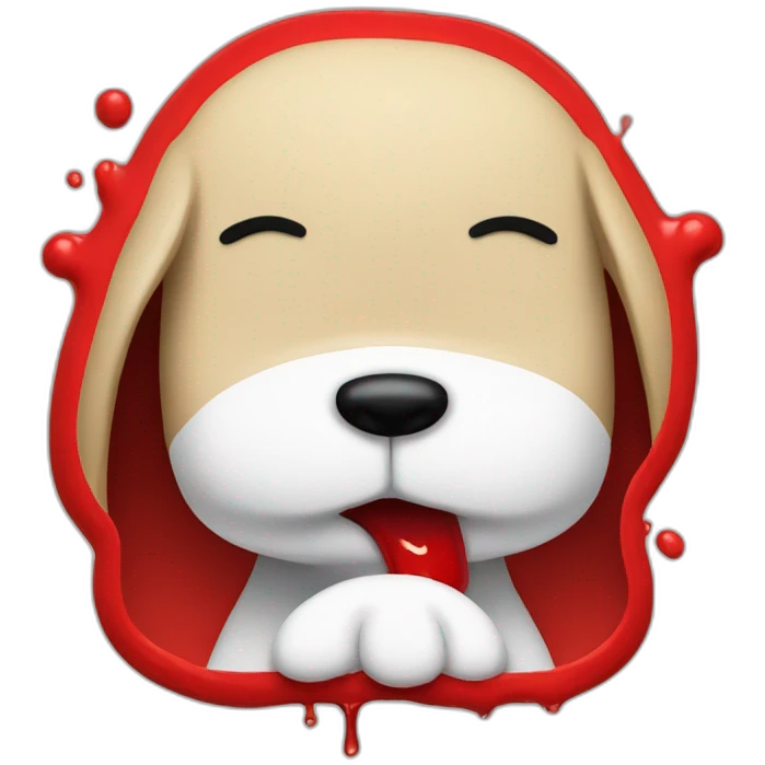 Snoopy with red juice on face dripping from mouth, angry emoji