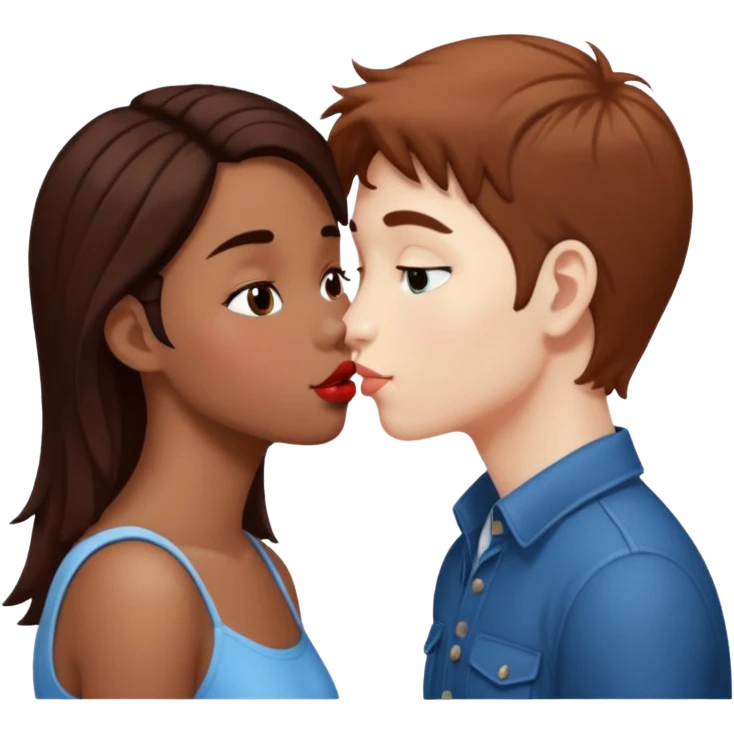 Kiss marron skin girl and White skin boy  emoji