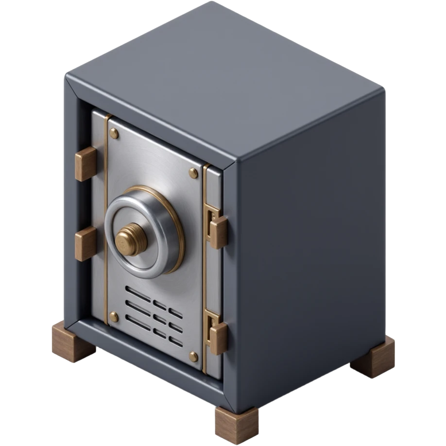 a secure vault, front view, skeuomorphism style, brushed metal, realistic highlights, tactile details emoji