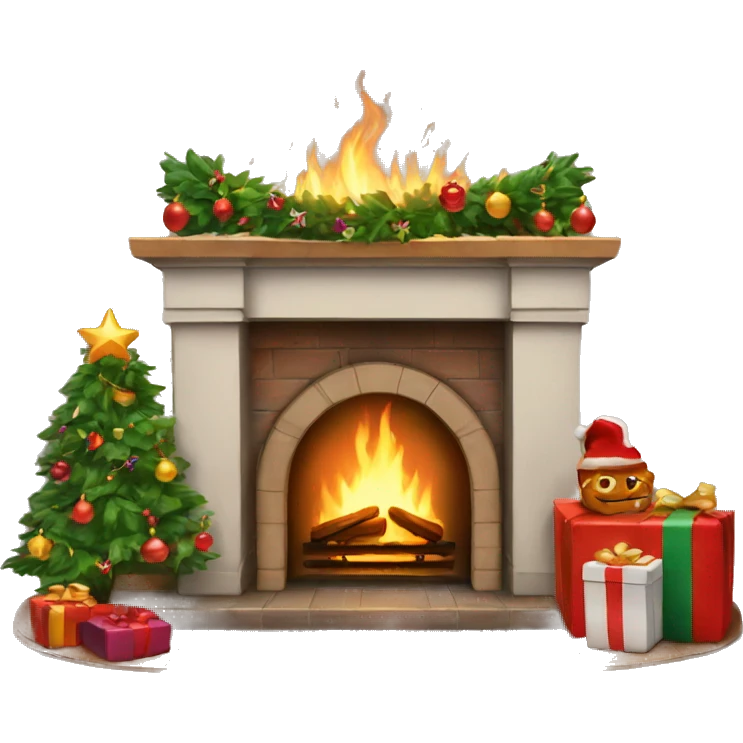 fireplace with christmas decorations emoji