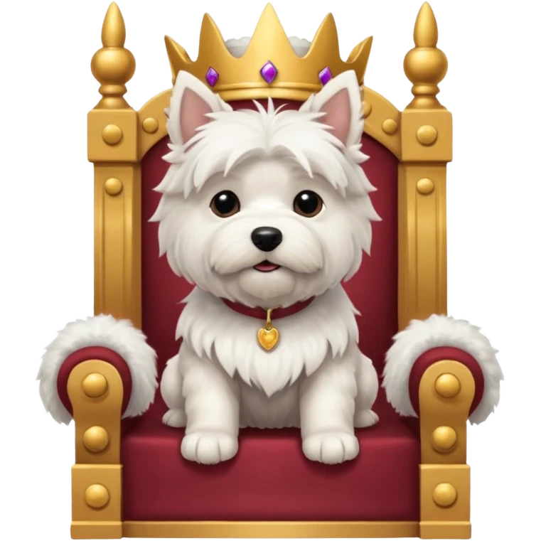 a cute west highland terrier sitting on a throne with other dogs below him emoji
