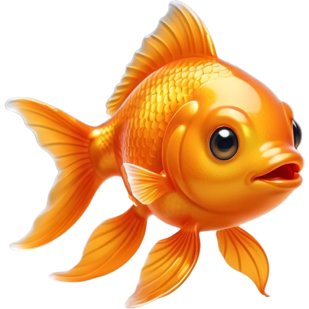 Cinematic Cute Orange Goldfish Portrait Emoji, Head tilted playfully and inquisitively, featuring a glossy, vibrant orange body with delicate, flowing fins, round, sparkling golden eyes filled with curiosity, Simplified yet irresistibly adorable features, highly detailed, glowing with a warm, friendly glow, high shine, affectionate and lively, stylized with a touch of whimsy, bright and endearing, soft glowing outline, capturing the essence of a mischievous yet loving goldfish, so playful it feels like it could swim out of the screen and into your heart! emoji