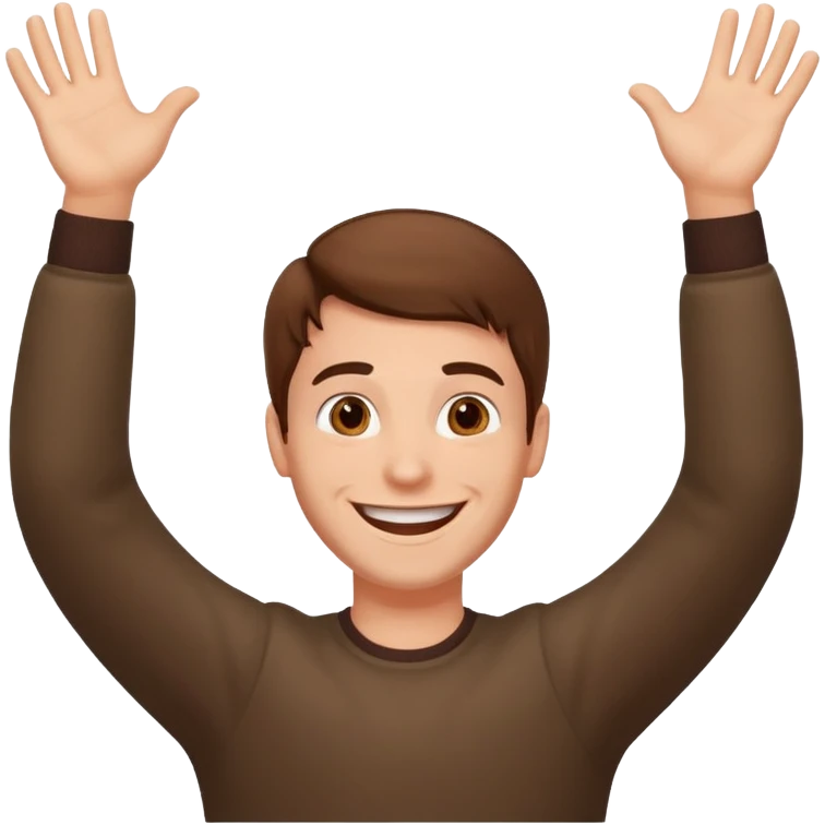 very happy guy with BIG smile and hands above head emoji
