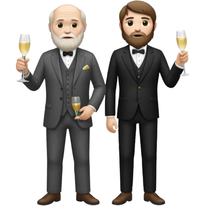 CHARLES darwin standing next to a Neandertal. They are drinkung champagne emoji