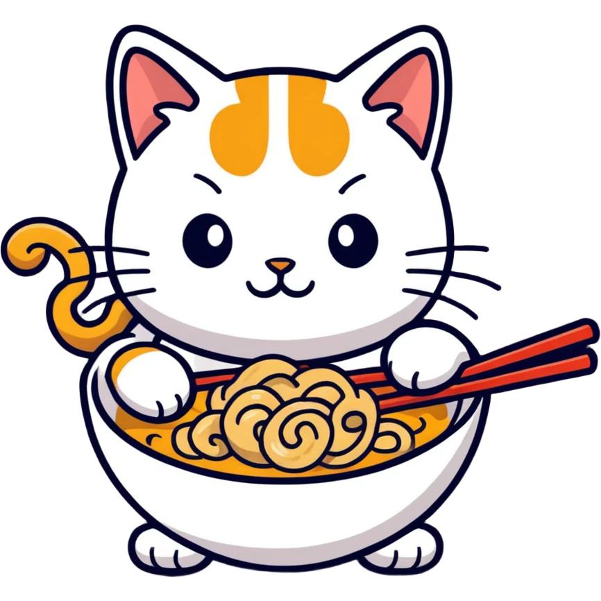 A cat with curls of ramen  emoji