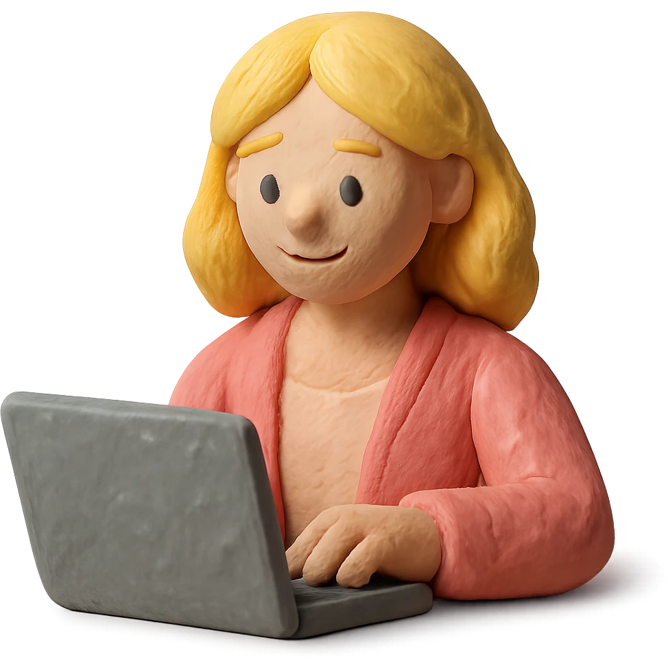 blonde woman in a pink cardigan working on a laptop emoji