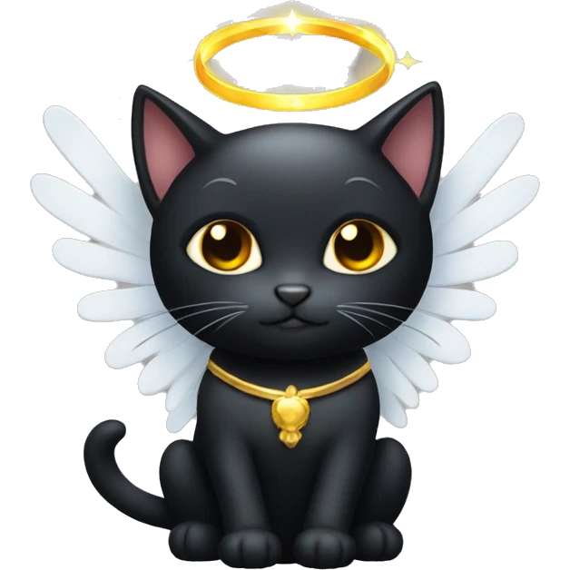Black cat with angel halo emoji
