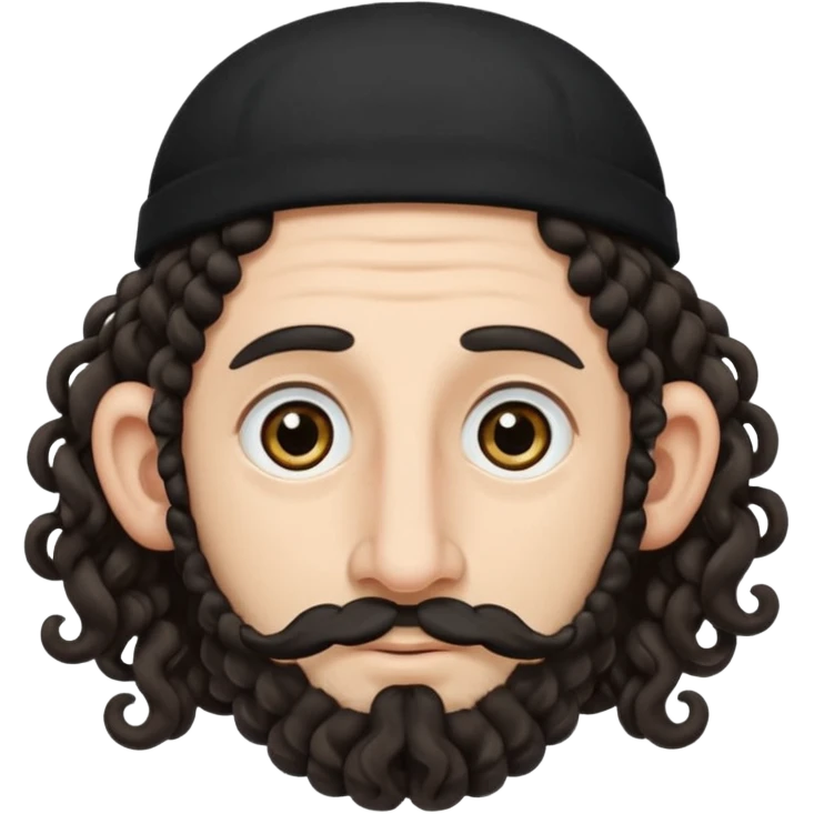 jewish jew man's face, wearing a tiny black kippah and 2 curly long hair strands near the ears, big nose, only face, no body, no mustache emoji