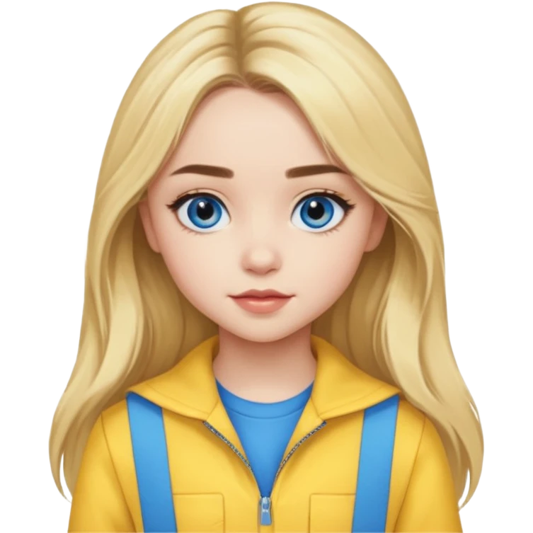 Sabrina Carpenter blue eyes, long blonde hair, yellow outfit emoji