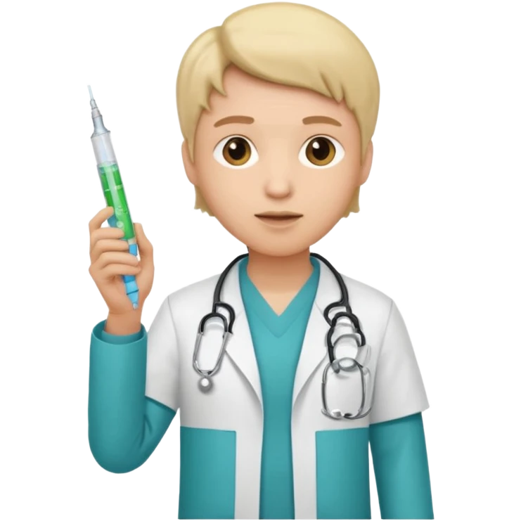 emoji comprando con traje de doctora con una jeringa en la mano emoji