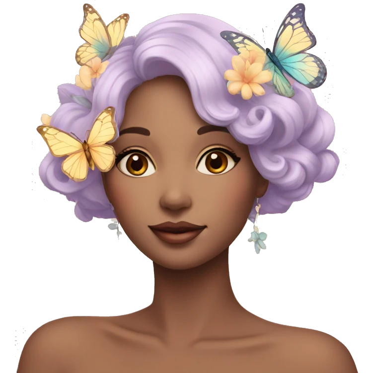 Gorgeous pastel lady with flowers and butterflies emoji