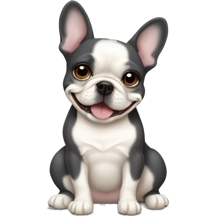 dark gray french bulldog happy hugging a cream pomeranian  emoji