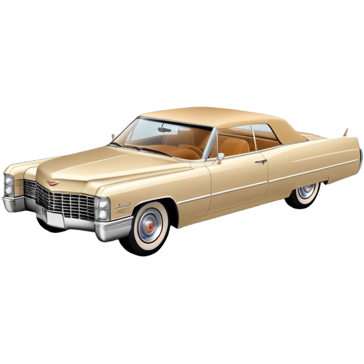 Simple beige 1966 Cadillac DeVille with minimal details, clean lines, streamlined 30-degree view, reduced to essential elements only, Once Upon a Hollywood car, iOS emoji style emoji
