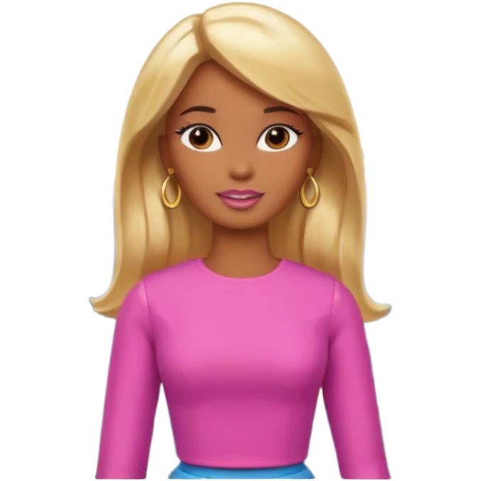 Brown skin blonde hair barbie in front of mountains emoji
