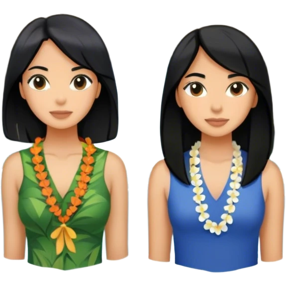 Two best friend women with black shoulder length hair,who are in Hawaii by a waterfall  emoji
