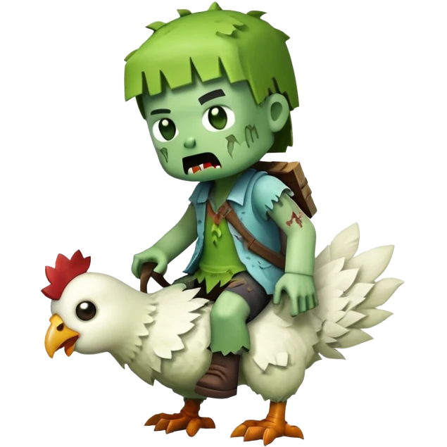 baby square Minecraft zombie on a tiny white chicken emoji