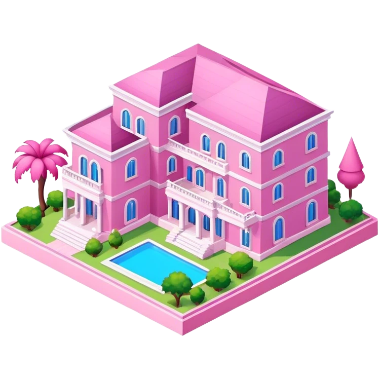 Magnificent pink villa, isometric emoji