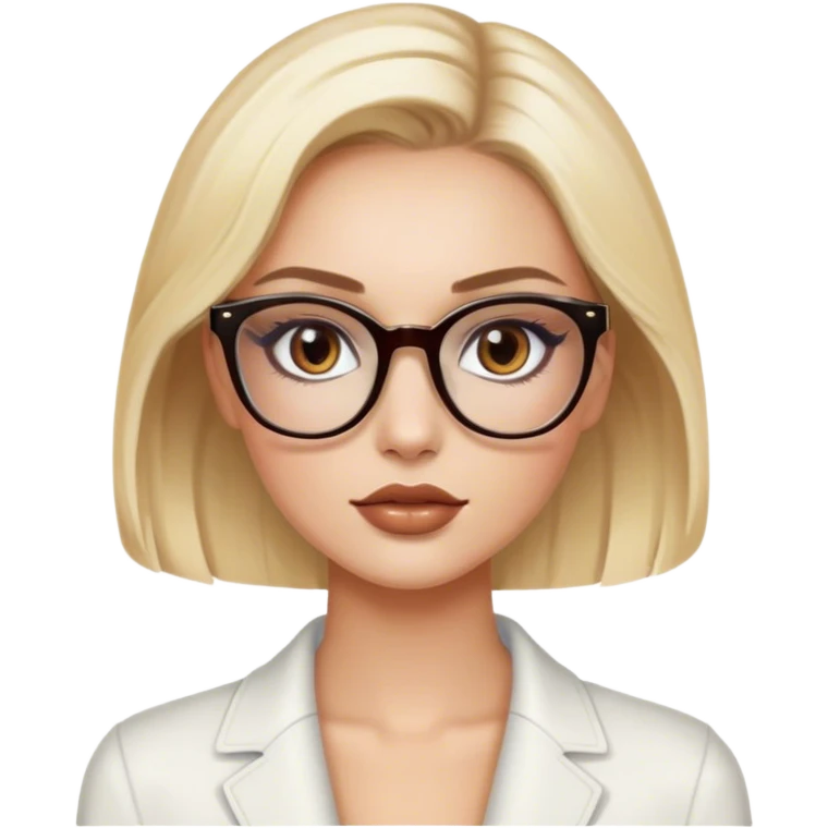 blonde model with brown eyes, luxury makeup, wearing glasses emoji