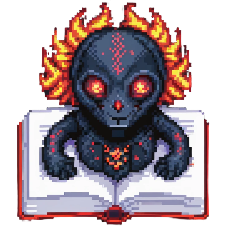 red book with glowing eyes and dark aura in pixel art style emoji