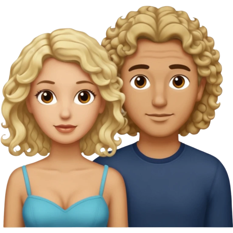 flirty couples. The man dark brown quiffed hair and the woman has shoulder length blond curls emoji