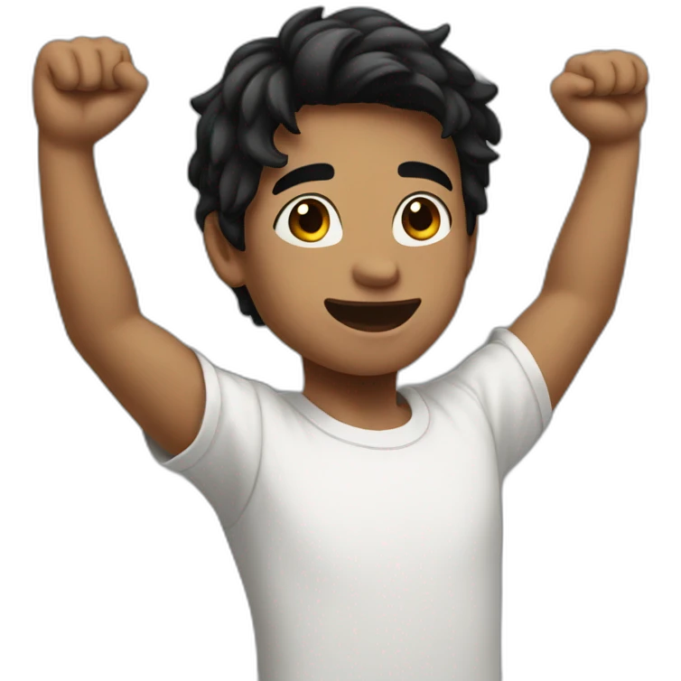 Boy white skin, black hair black t-shirt raising his arms emoji