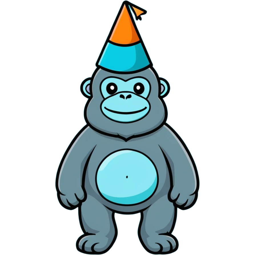 cyan gorilla with no legs and a party hat emoji