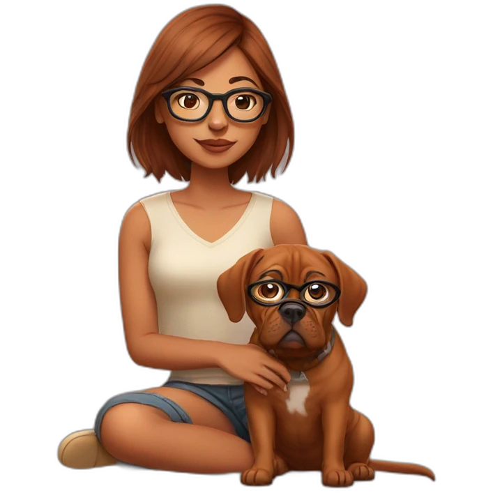 indian girl in specs with french mastiff on her lap emoji