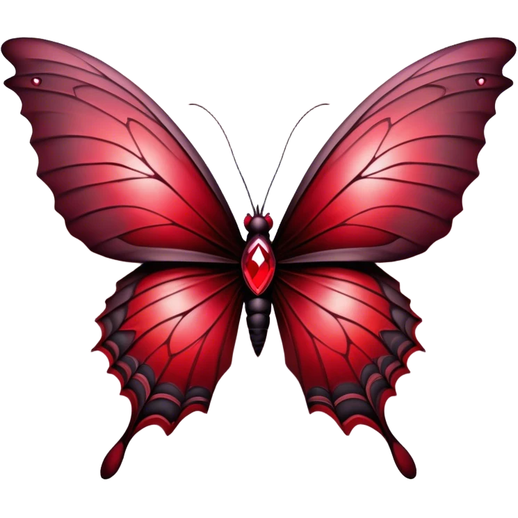 A breathtaking Gothic butterfly with wings adorned in a mesmerizing gradient of ruby, scarlet, burgundy, Venetian, and rustic red takes flight in the foreground. Behind it, dark and weathered crosses stand shrouded in crimson mist, creating a haunting yet beautiful contrast. emoji