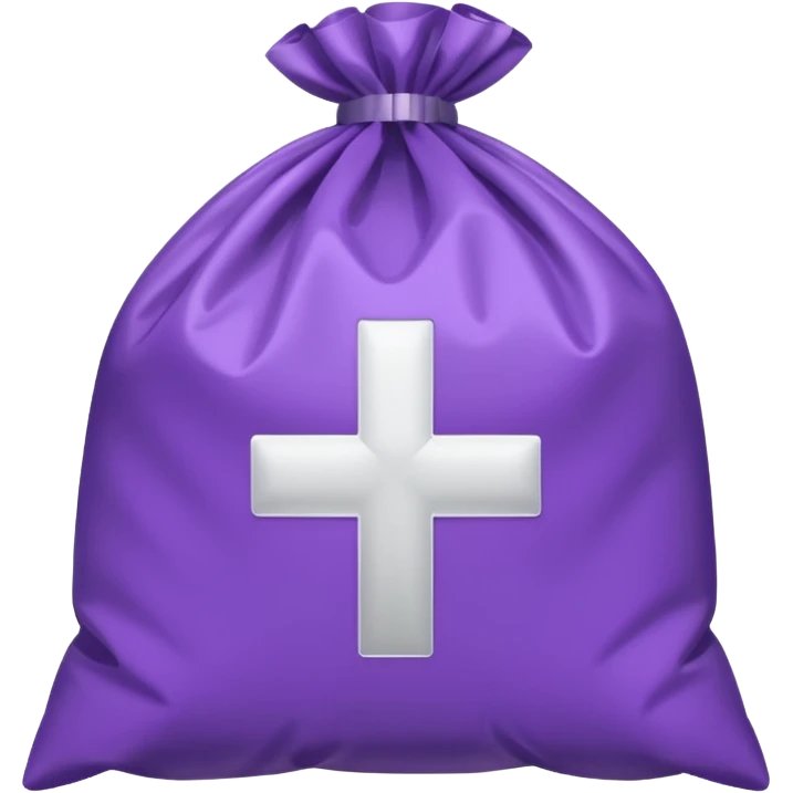 purple trash bag with subtle Swiss cross, friendly, clear sticker look emoji