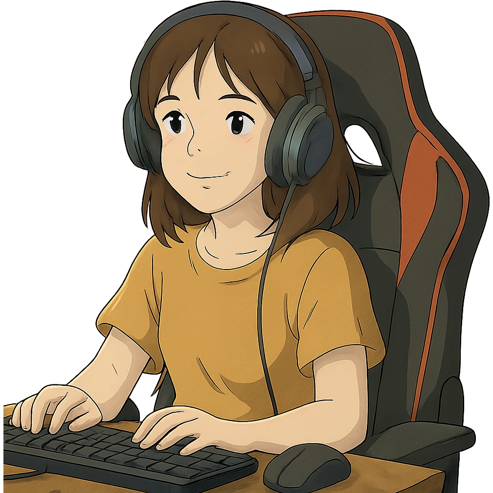 female streamer with headphones and a gaming chair emoji