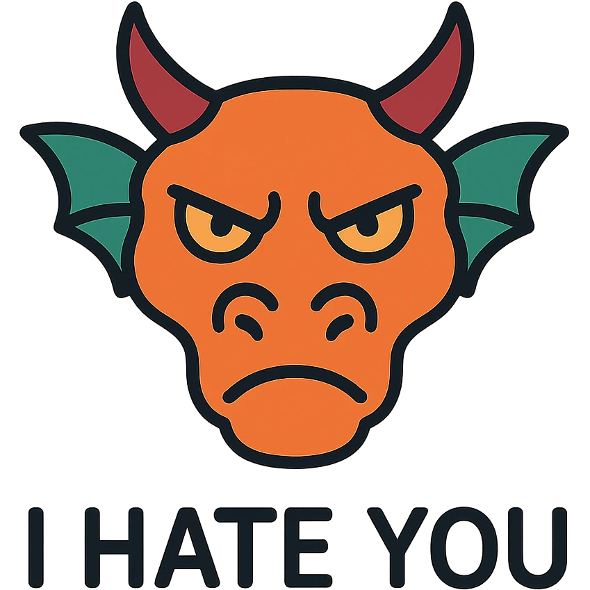 Fierce dragon with text "I hate you" emoji