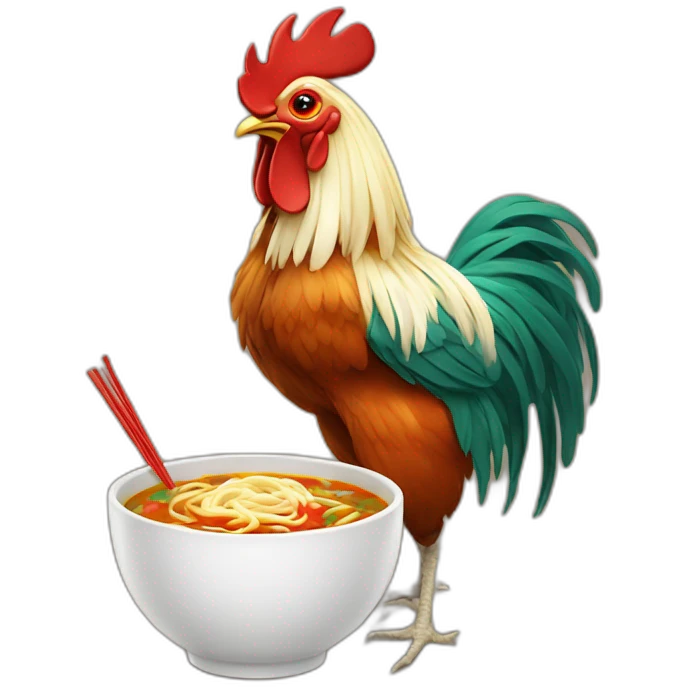 rooster eating noodle soup emoji