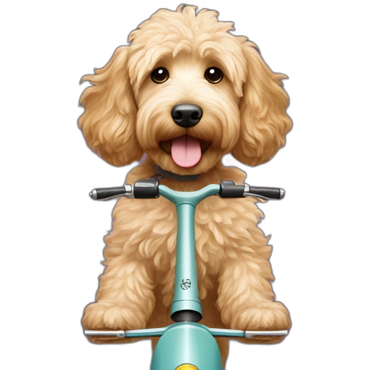 Goldendoodle on a scooter emoji