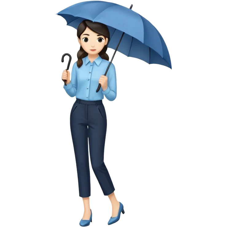 female smart light blue blouse, dark trousers, shoes. one hand holding an umbrella emoji