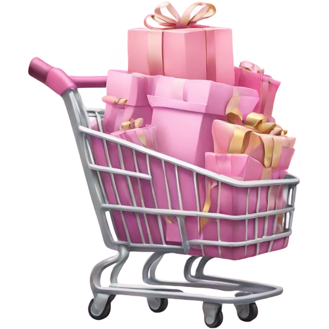 shopping cart full of light pink gift bags emoji