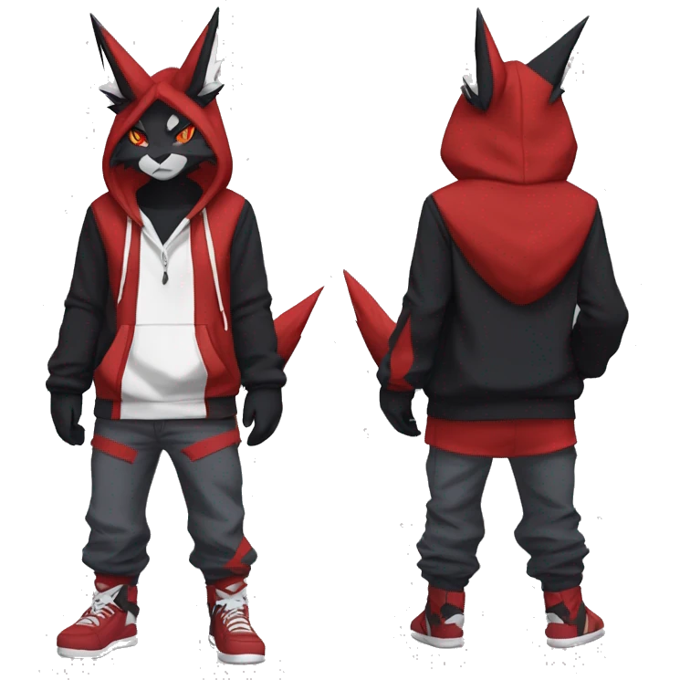 Edgy Cool Anthro Zoroark-Zangoose-Litten Fakemon Fursona Hoodie Full Body emoji