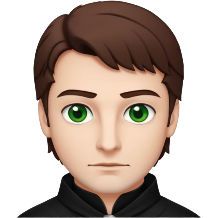 Iago from Otello with white skin, green eyes, brown hair, black outfit emoji