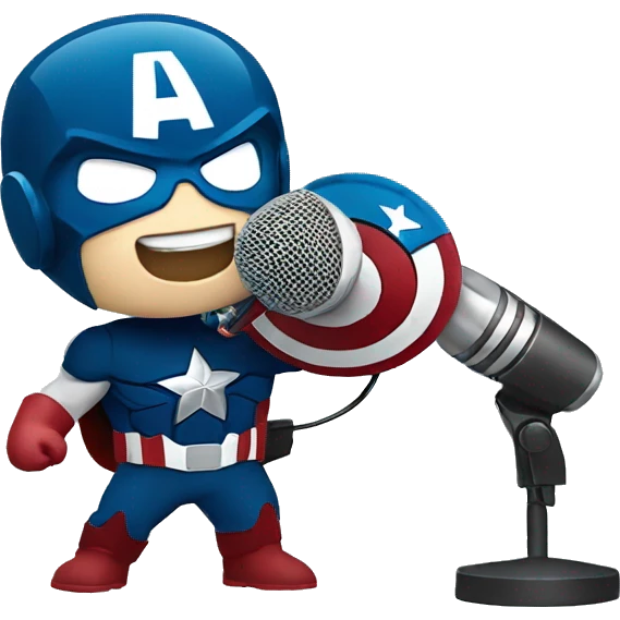 captain america singing with his mask on with a mic emoji