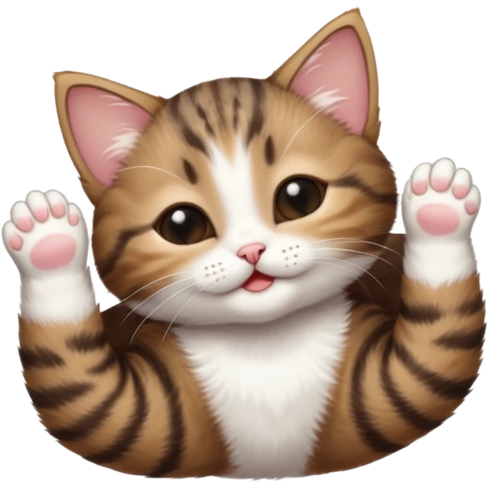 dark brown tabby and white kitten in funny positions upside down with eyes closed emoji