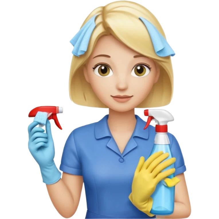 Uma mulher loura fazendo limpeza ou com produtos de limpeza emoji